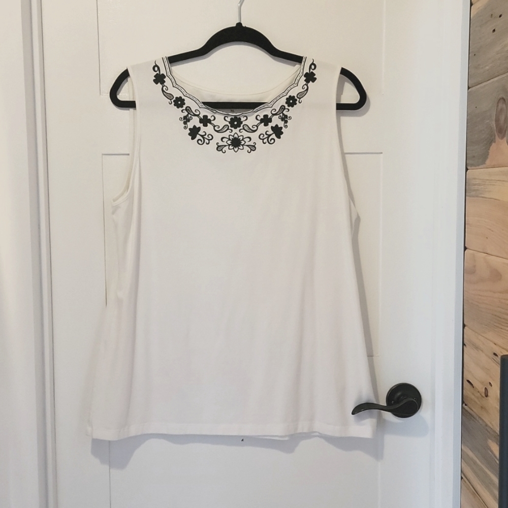 White Tank Top with Black Stitching